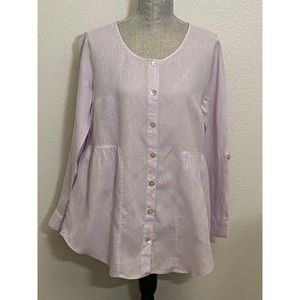 Sigrid Olsen Peasant Top Blouse Shirt Tunic Linen Lavender Roll Tab Size S